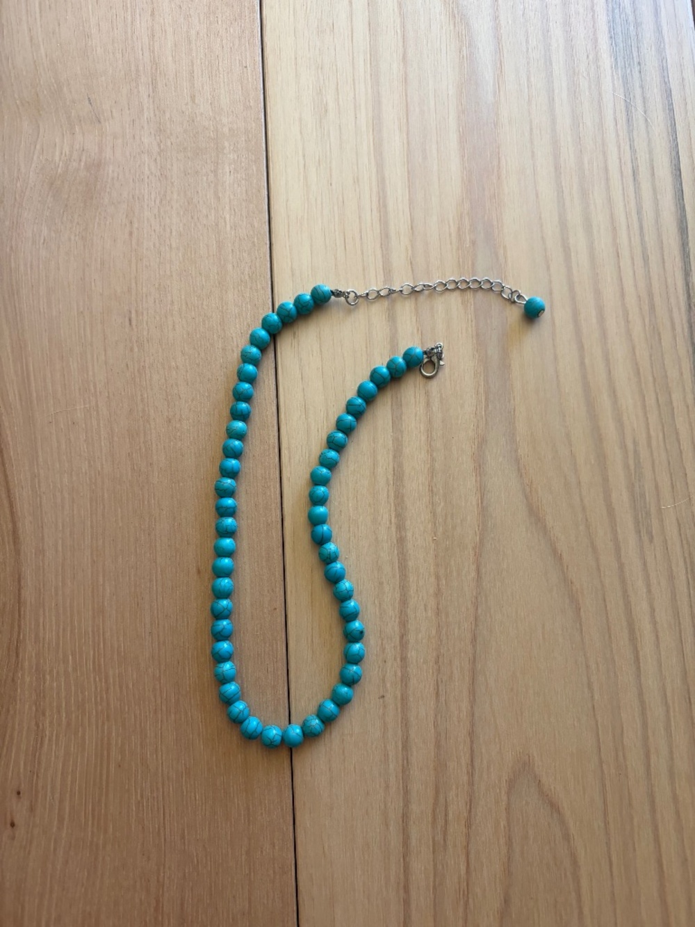 Faux Turquoise Beaded Choker Necklace Silver Tone Extender Chain 15-17.5"
